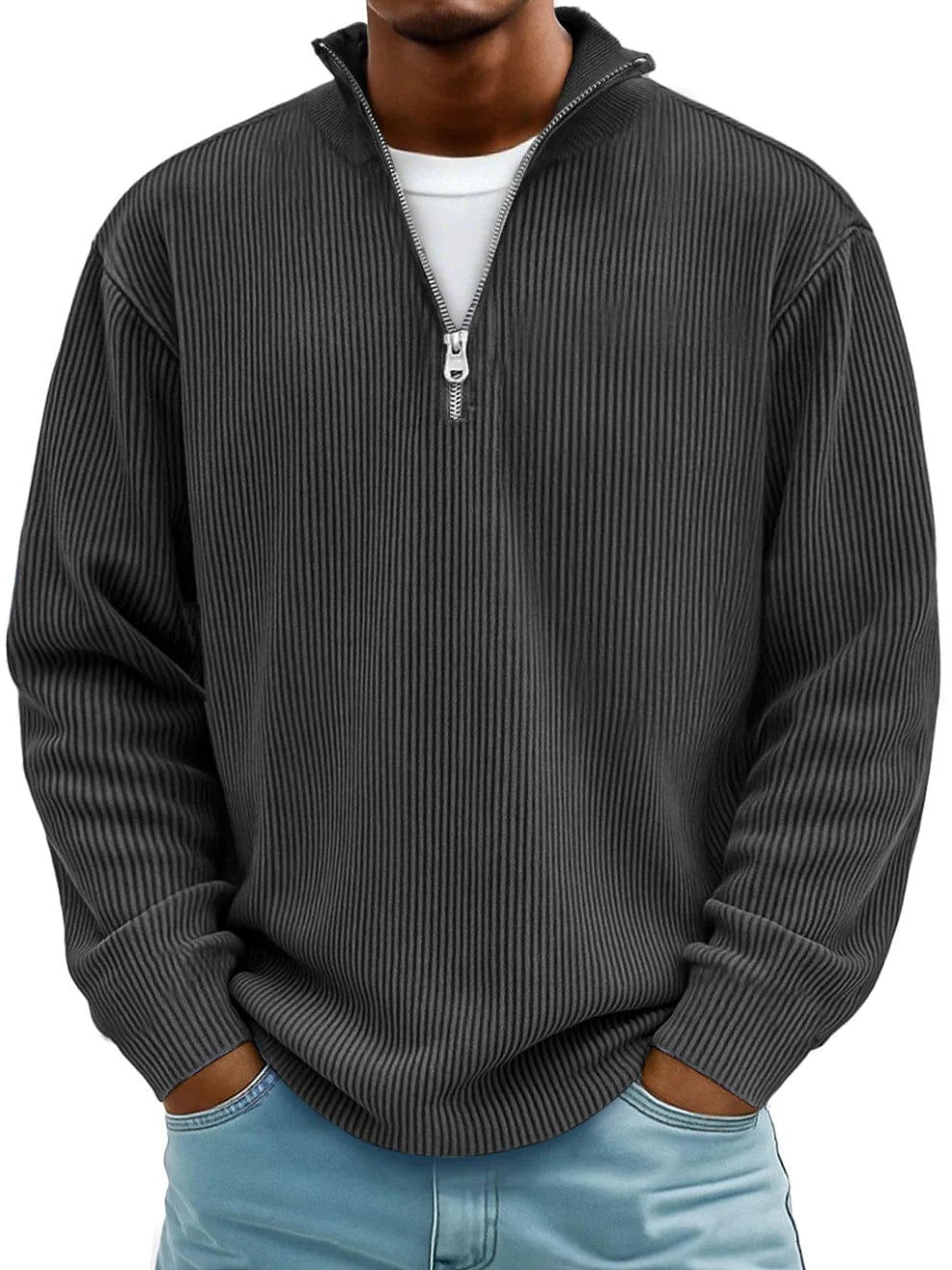 Men's Ribbed Cotton Crew Jumper – 10 Colours, S to 5XL