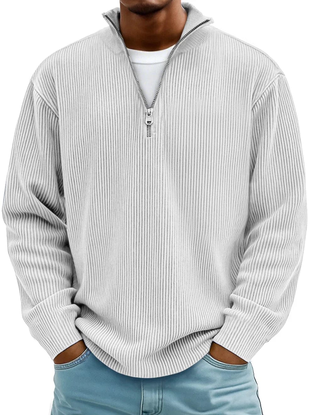 Men's Ribbed Cotton Crew Jumper – 10 Colours, S to 5XL