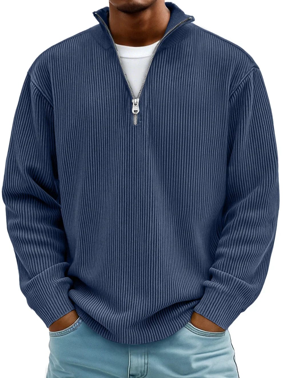 Men's Ribbed Cotton Crew Jumper – 10 Colours, S to 5XL
