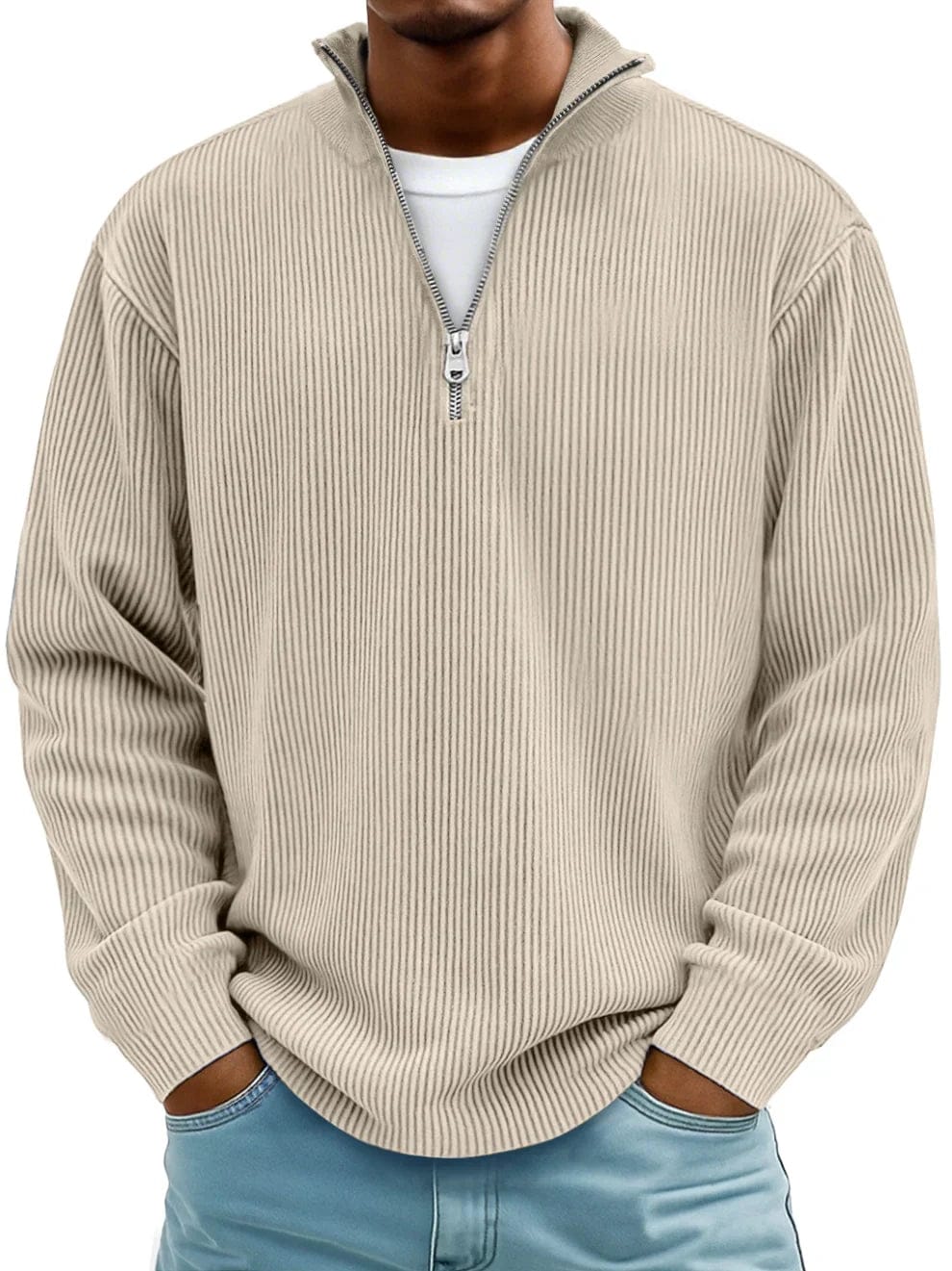 Men's Ribbed Cotton Crew Jumper – 10 Colours, S to 5XL