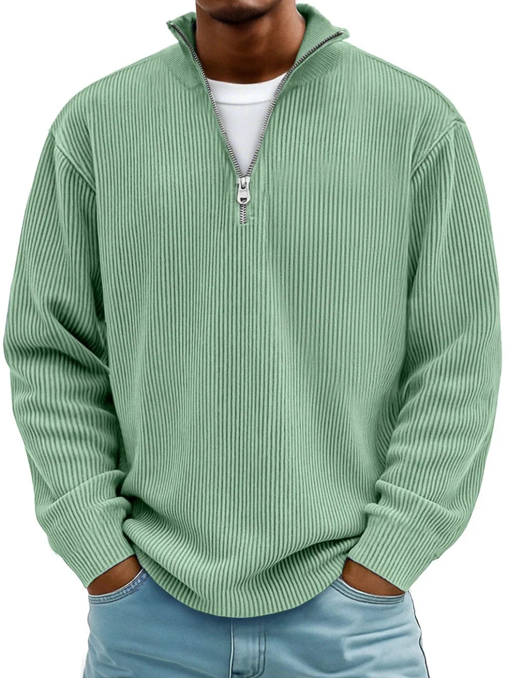 Men's Ribbed Cotton Crew Jumper – 10 Colours, S to 5XL