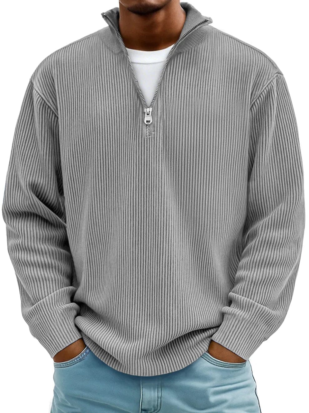 Men's Ribbed Cotton Crew Jumper – 10 Colours, S to 5XL
