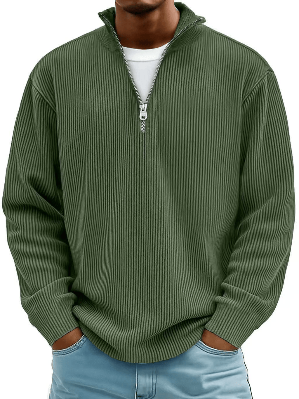Men's Ribbed Cotton Crew Jumper – 10 Colours, S to 5XL