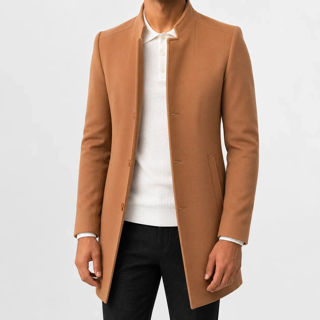 Men's Slim-fit Trench Coat with Mandarin Collar