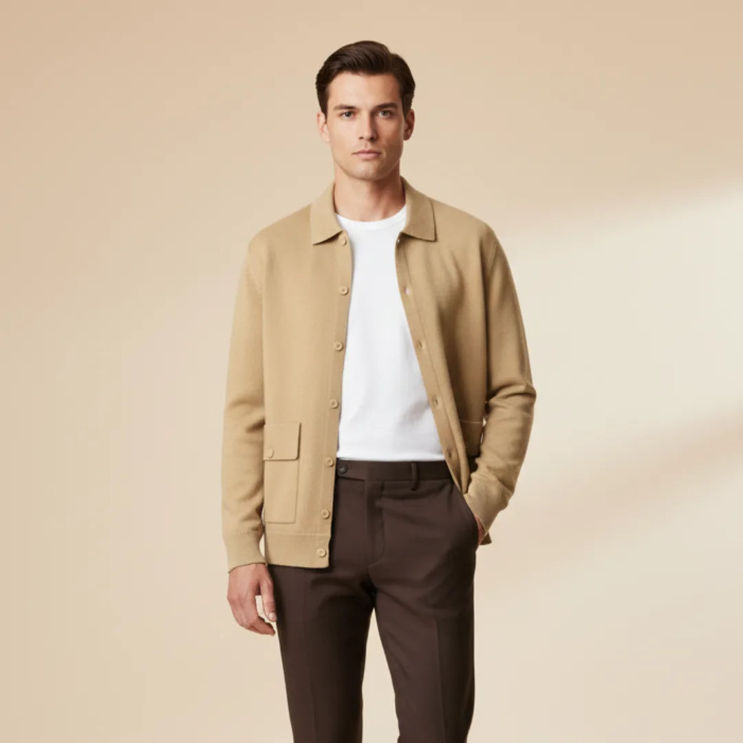Men's Cashmere Jacket with Stand Collar