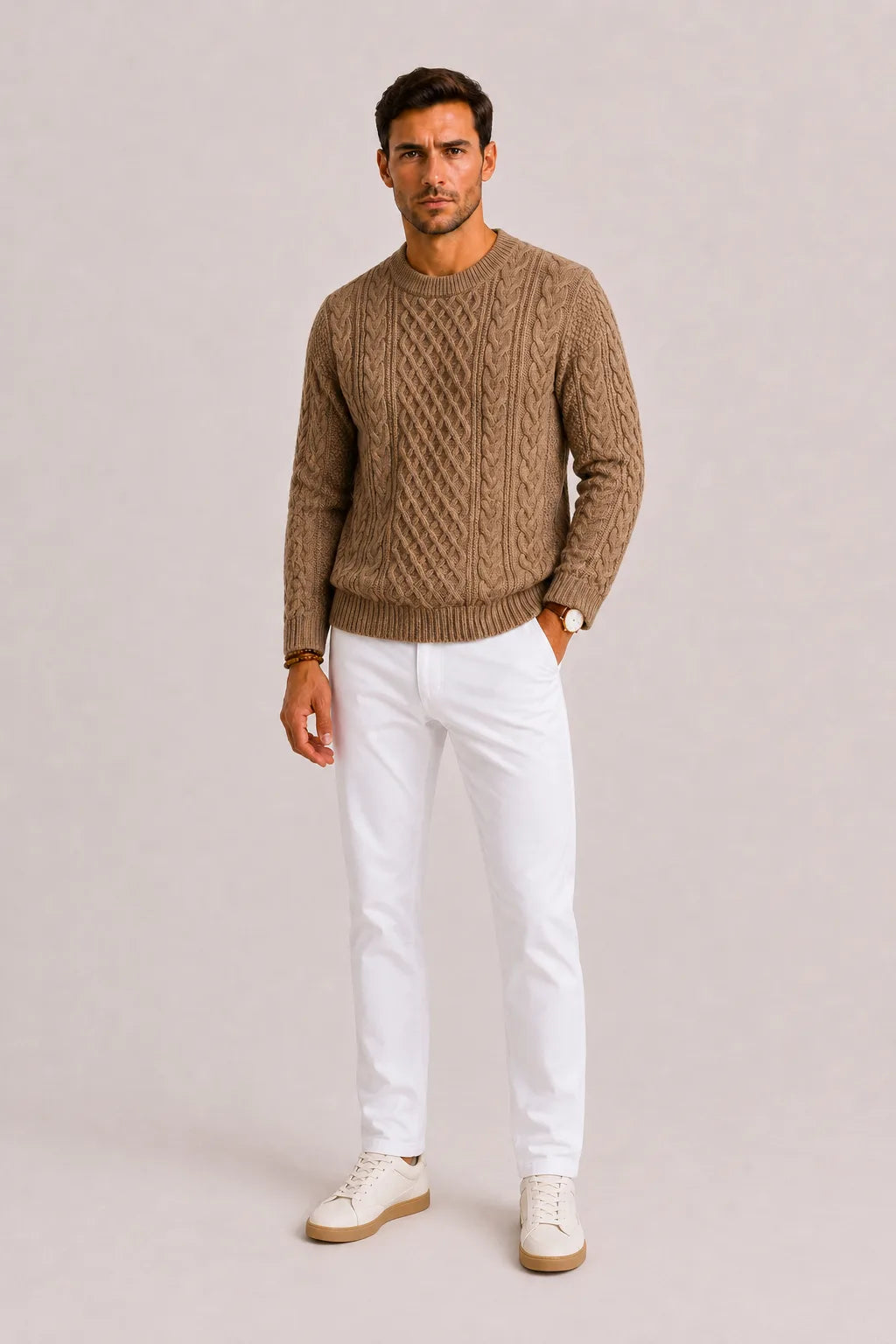 Men's Cable-knit Jumper with Crew Neck – Style 2