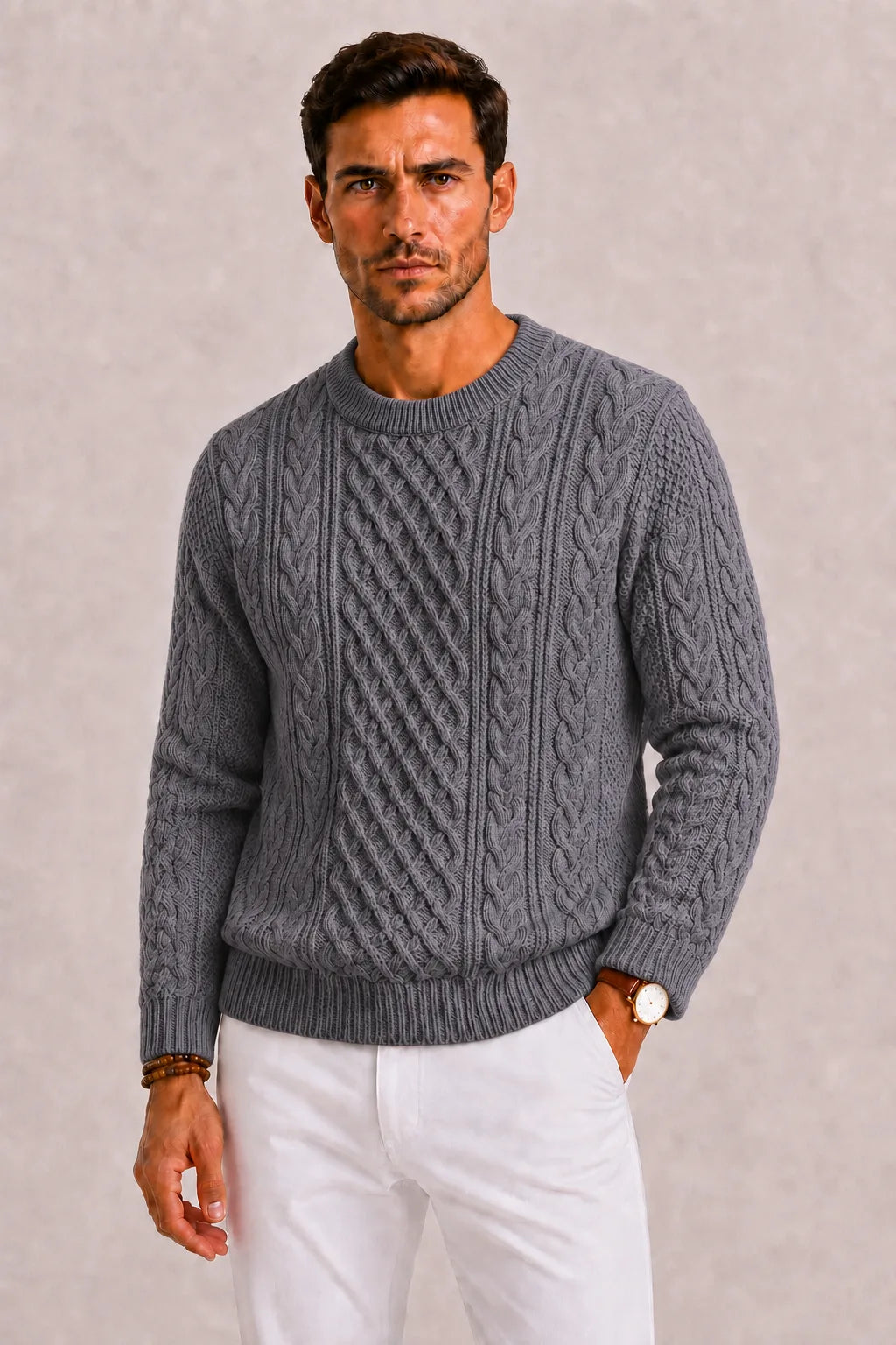 Men's Cable-knit Jumper with Crew Neck – Style 2