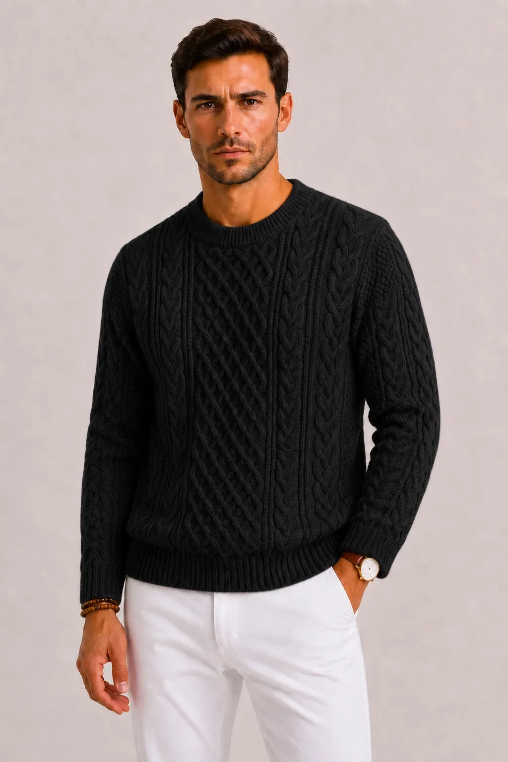 Men's Cable-knit Jumper with Crew Neck – Style 2