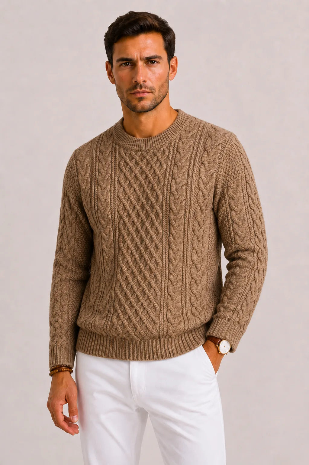 Men's Cable-knit Jumper with Crew Neck – Style 2