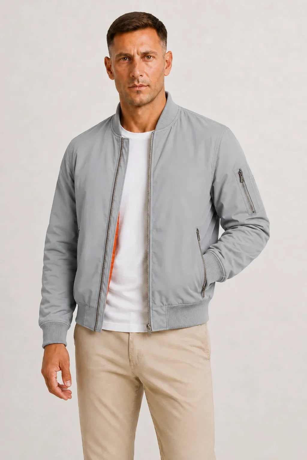 Men's Oversized Bomber Jacket with Orange Lining