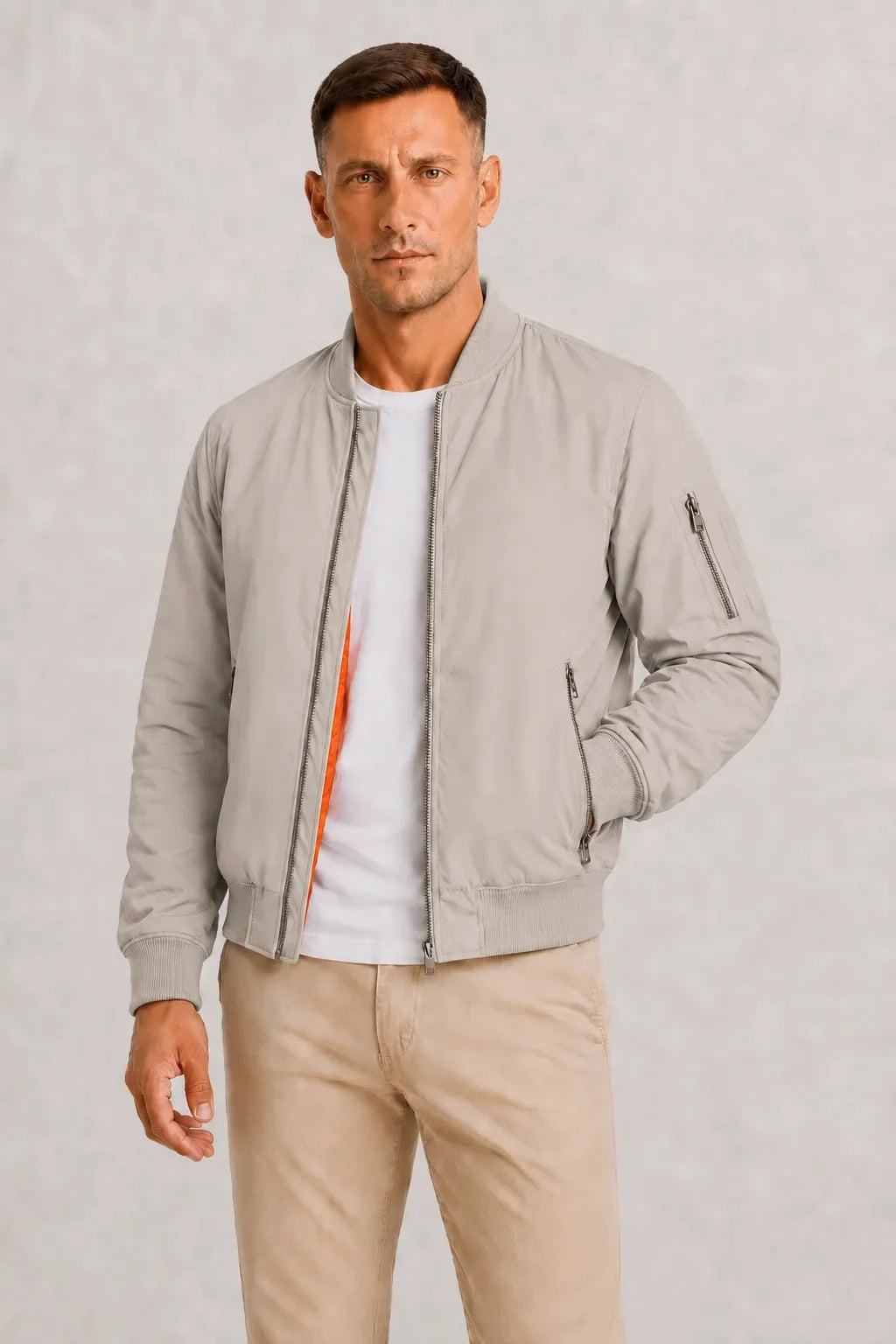 Men's Oversized Bomber Jacket with Orange Lining