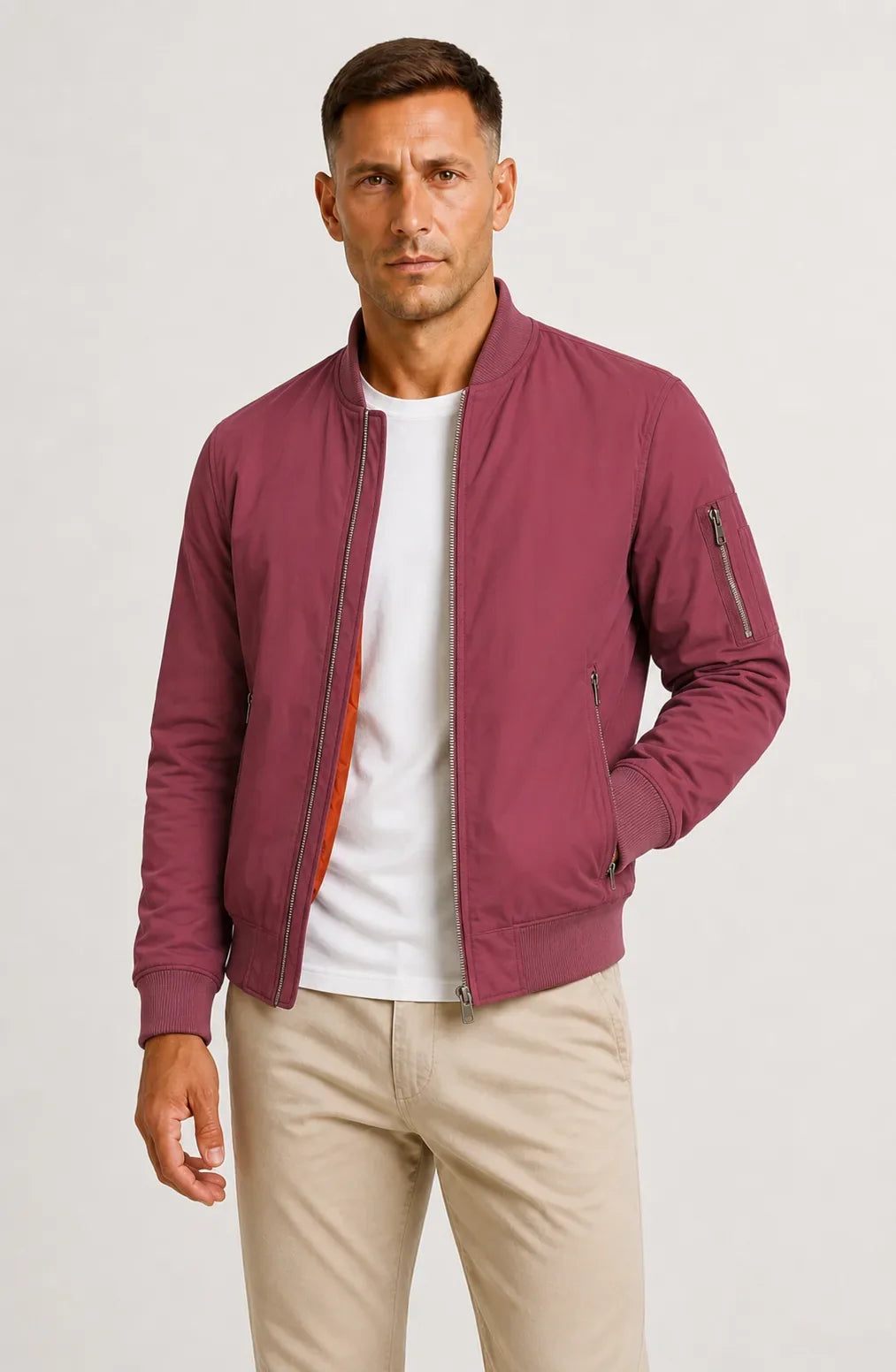 Men's Oversized Bomber Jacket with Orange Lining