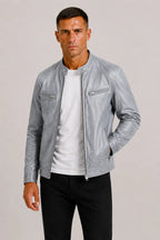 Men's Leather-look Biker Jacket with Zip