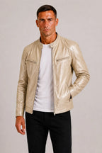 Men's Leather-look Biker Jacket with Zip