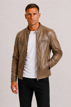 Men's Leather-look Biker Jacket with Zip
