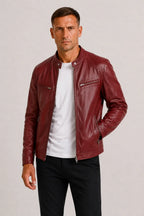 Men's Leather-look Biker Jacket with Zip