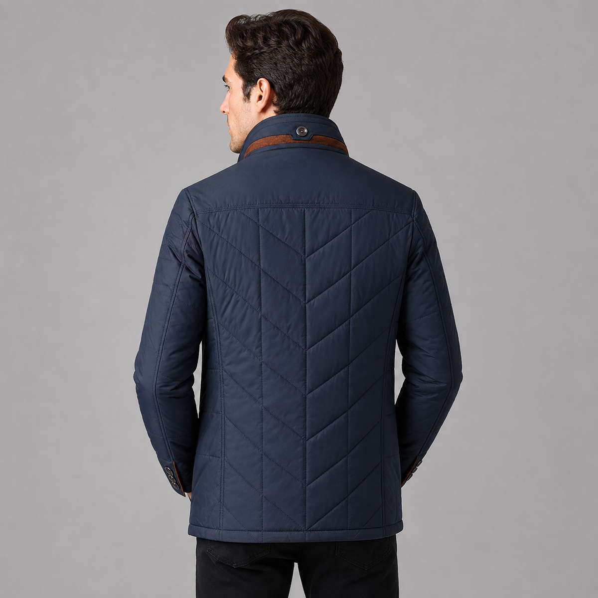 Men's Quilted Stand-Collar Jacket – Contrast Trim