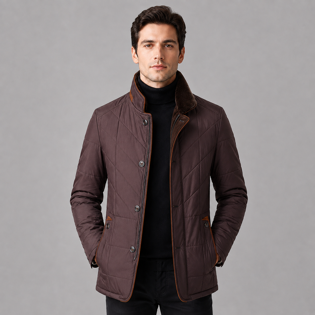 Men's Quilted Stand-Collar Jacket – Contrast Trim