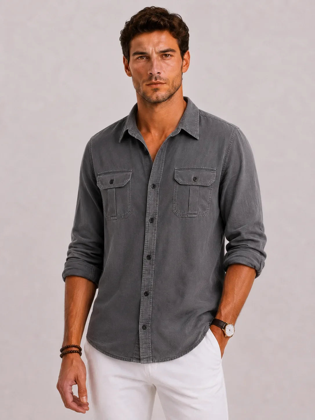 Men's Casual Shirt with Mandarin Collar – Style 4