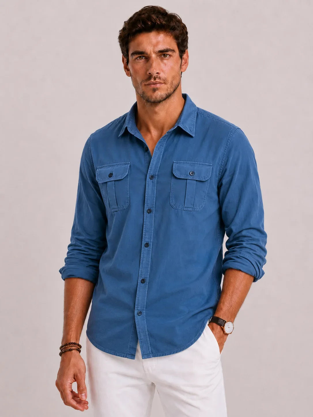 Men's Casual Shirt with Mandarin Collar – Style 4