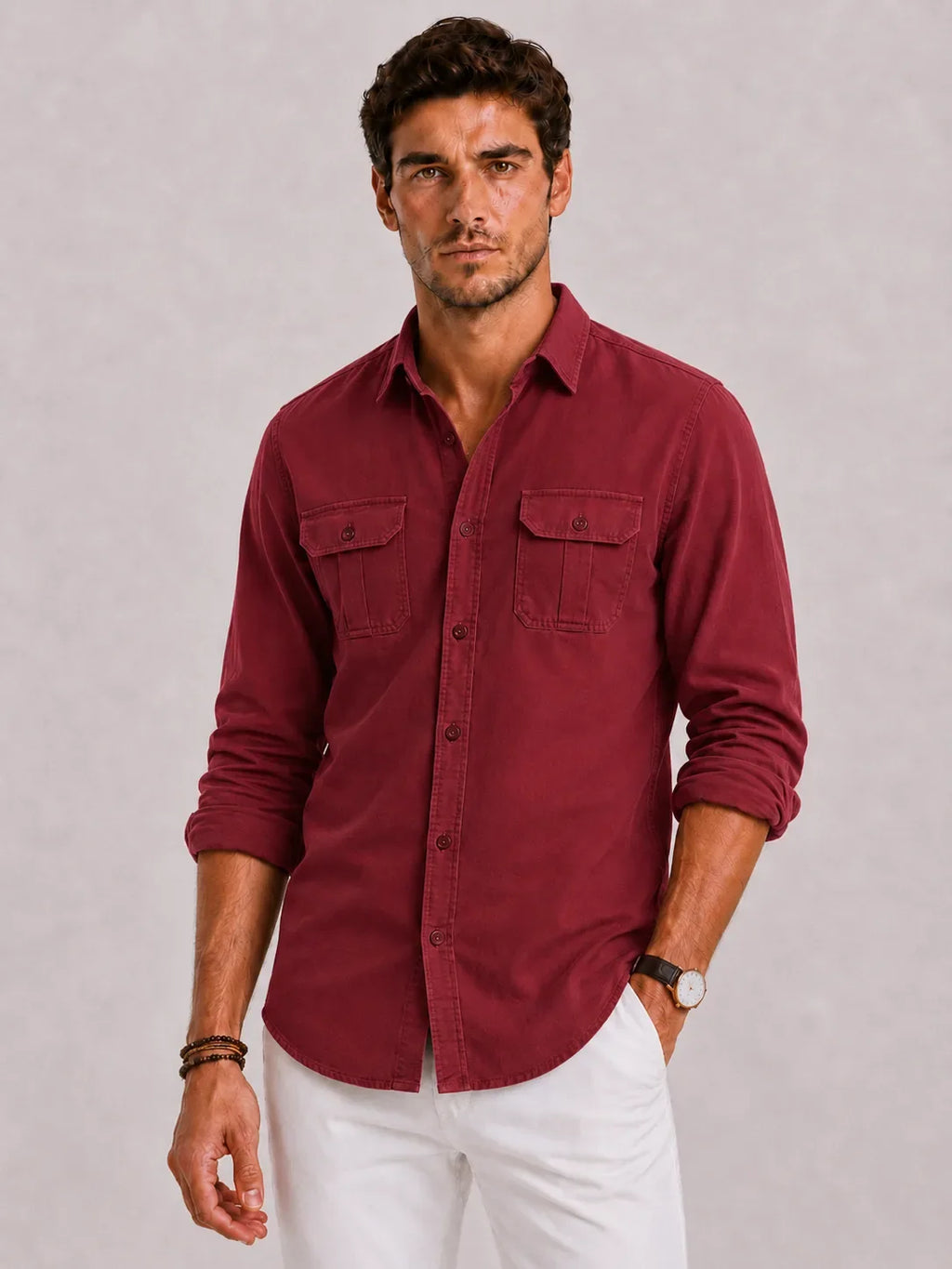 Men's Casual Shirt with Mandarin Collar – Style 4