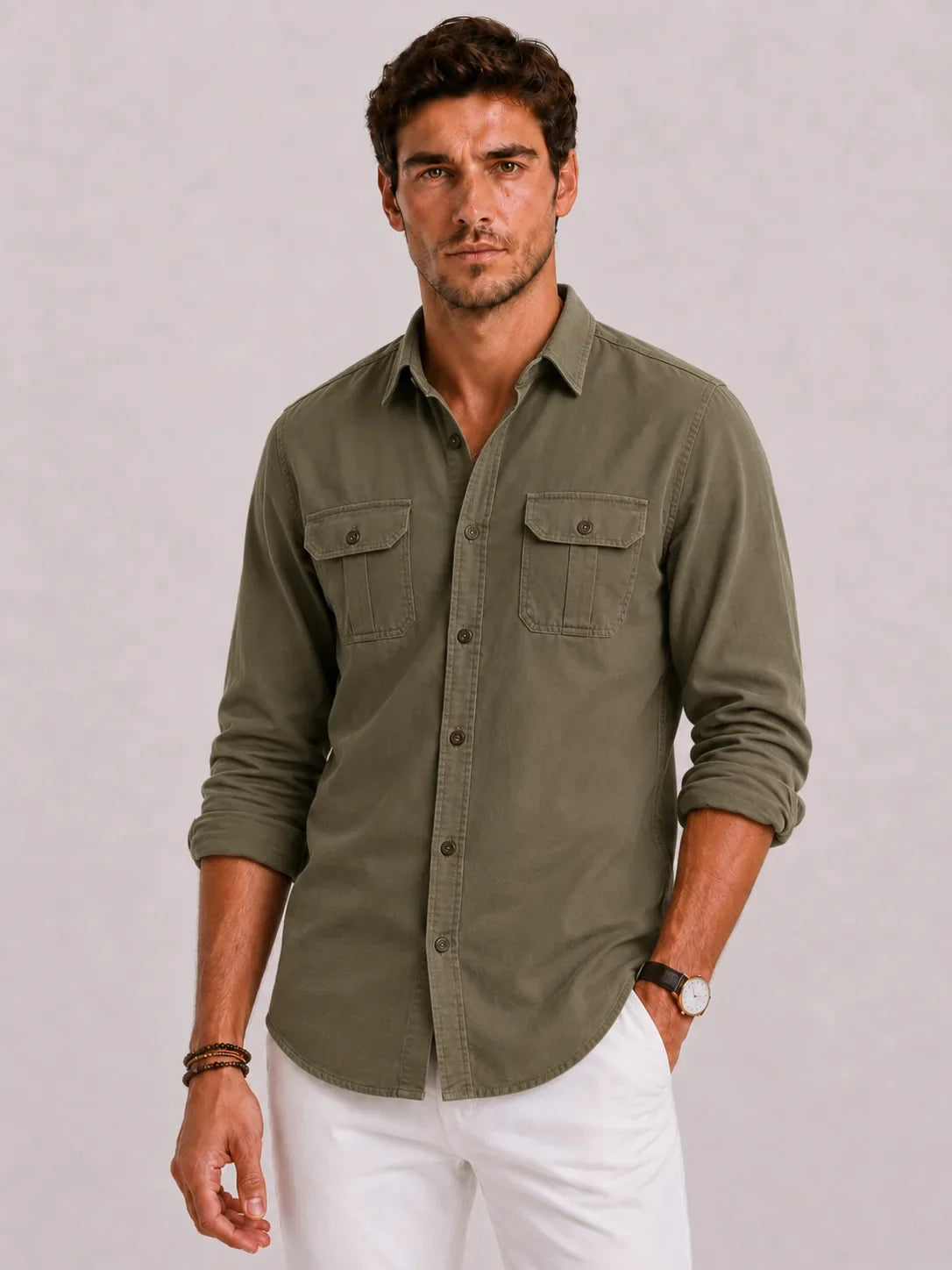 Men's Casual Shirt with Mandarin Collar – Style 4