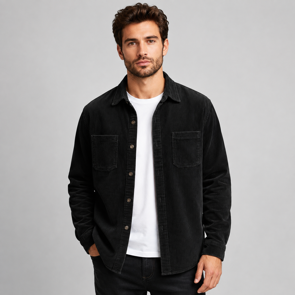 Men's Corduroy Overshirt – Lapel Collar, Patch Pockets