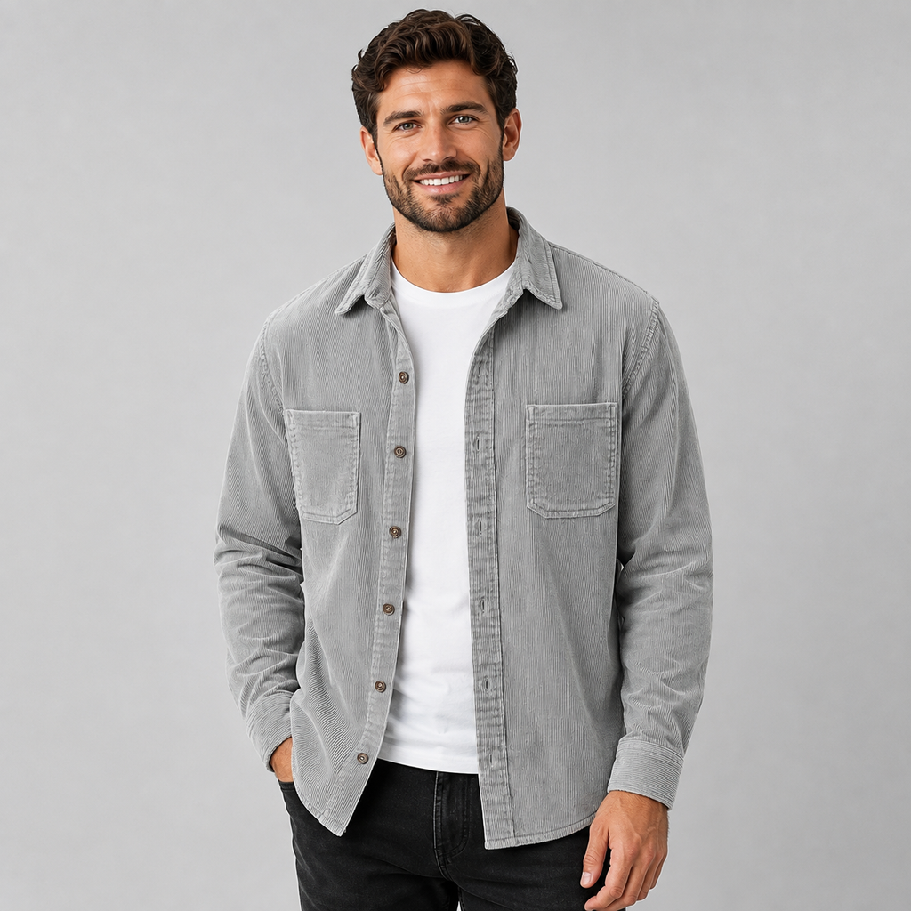 Men's Corduroy Overshirt – Lapel Collar, Patch Pockets