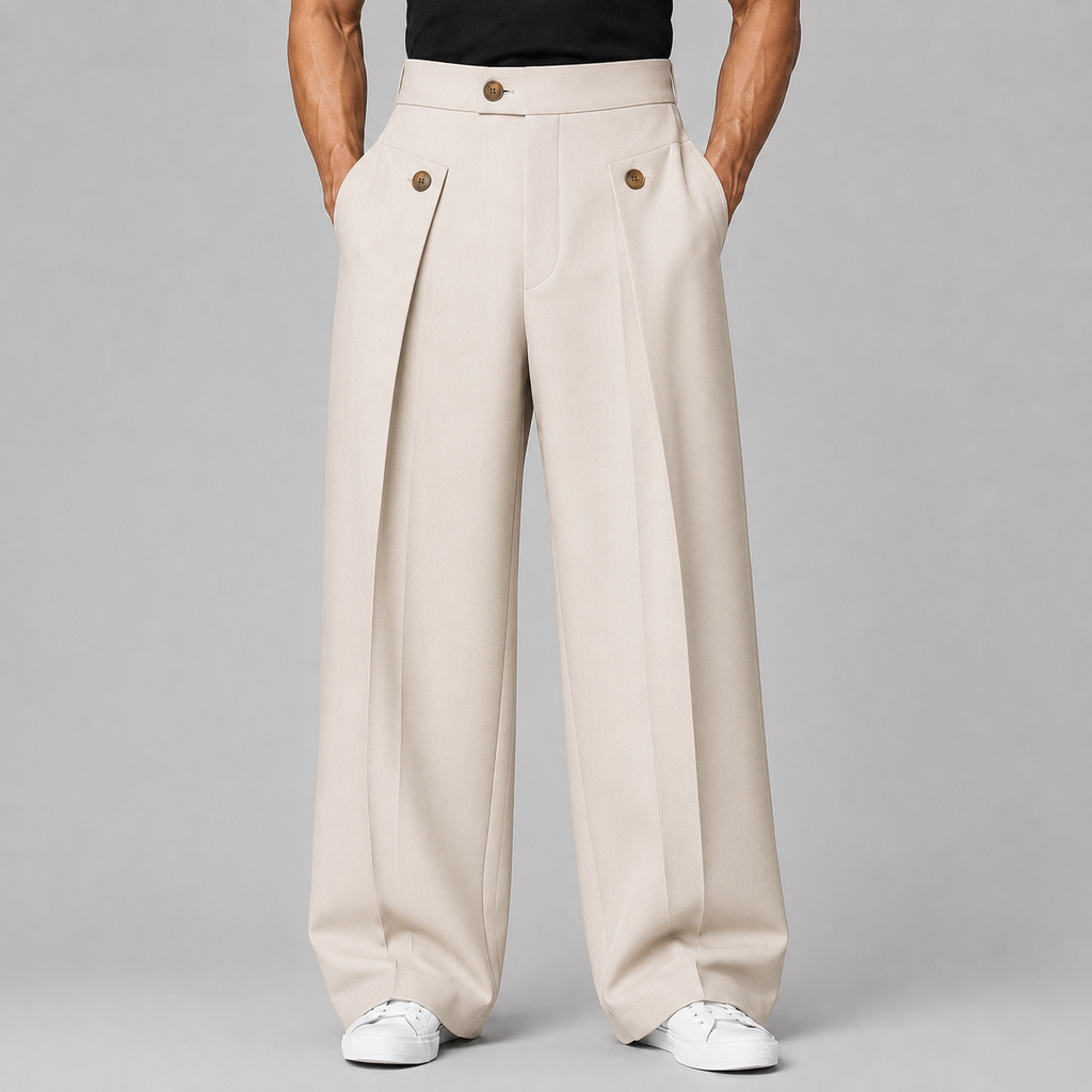 Men's Wide-Leg Pleated Trousers – Tailored Front Pleats
