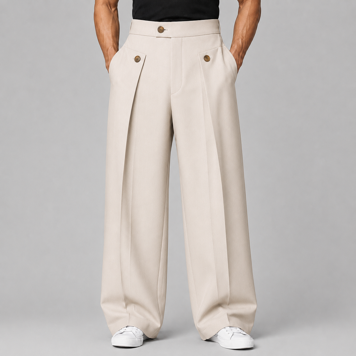 Men's Wide-Leg Pleated Trousers – Tailored Front Pleats