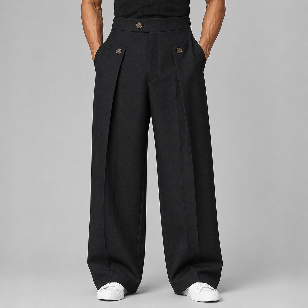 Men's Wide-Leg Pleated Trousers – Tailored Front Pleats