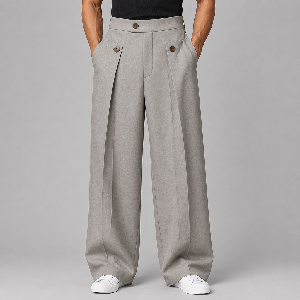 Men's Wide-Leg Pleated Trousers – Tailored Front Pleats