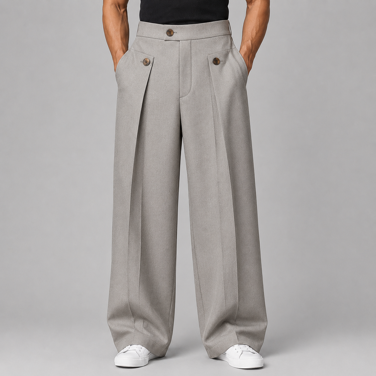 Men's Wide-Leg Pleated Trousers – Tailored Front Pleats