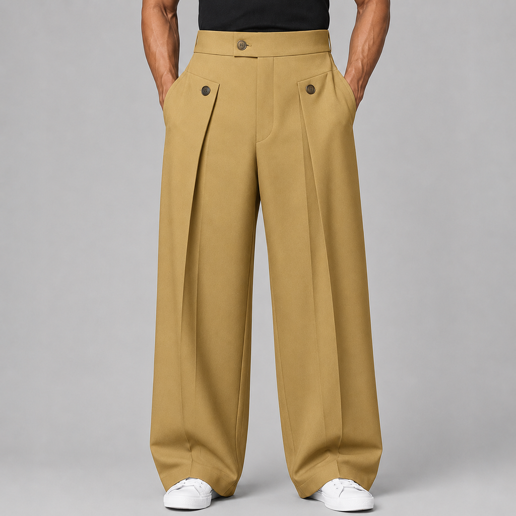Men's Wide-Leg Pleated Trousers – Tailored Front Pleats