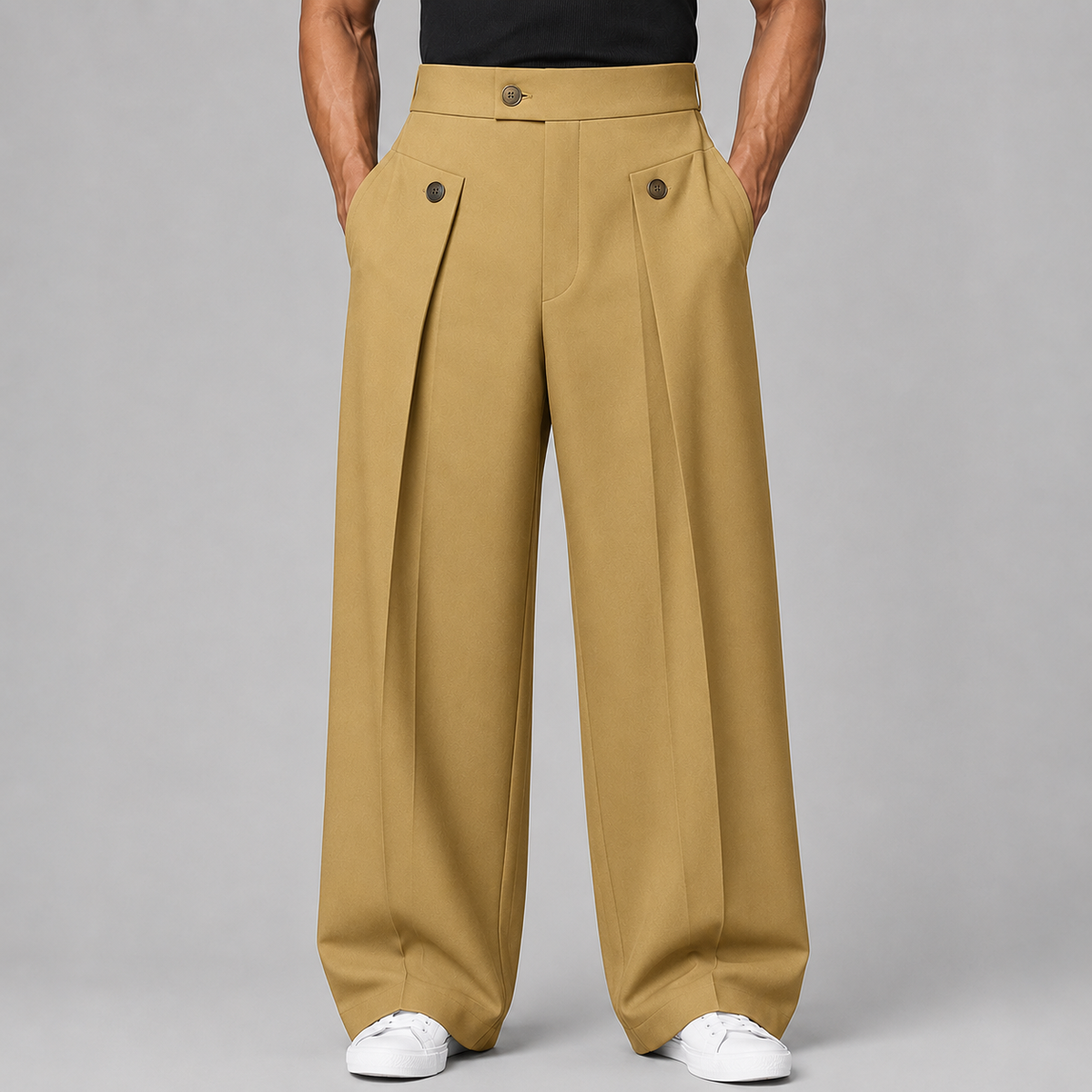 Men's Wide-Leg Pleated Trousers – Tailored Front Pleats