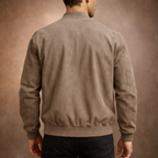 Men's Suede-Look Bomber Jacket – Lightweight Zip-Up with Ribbed Trims
