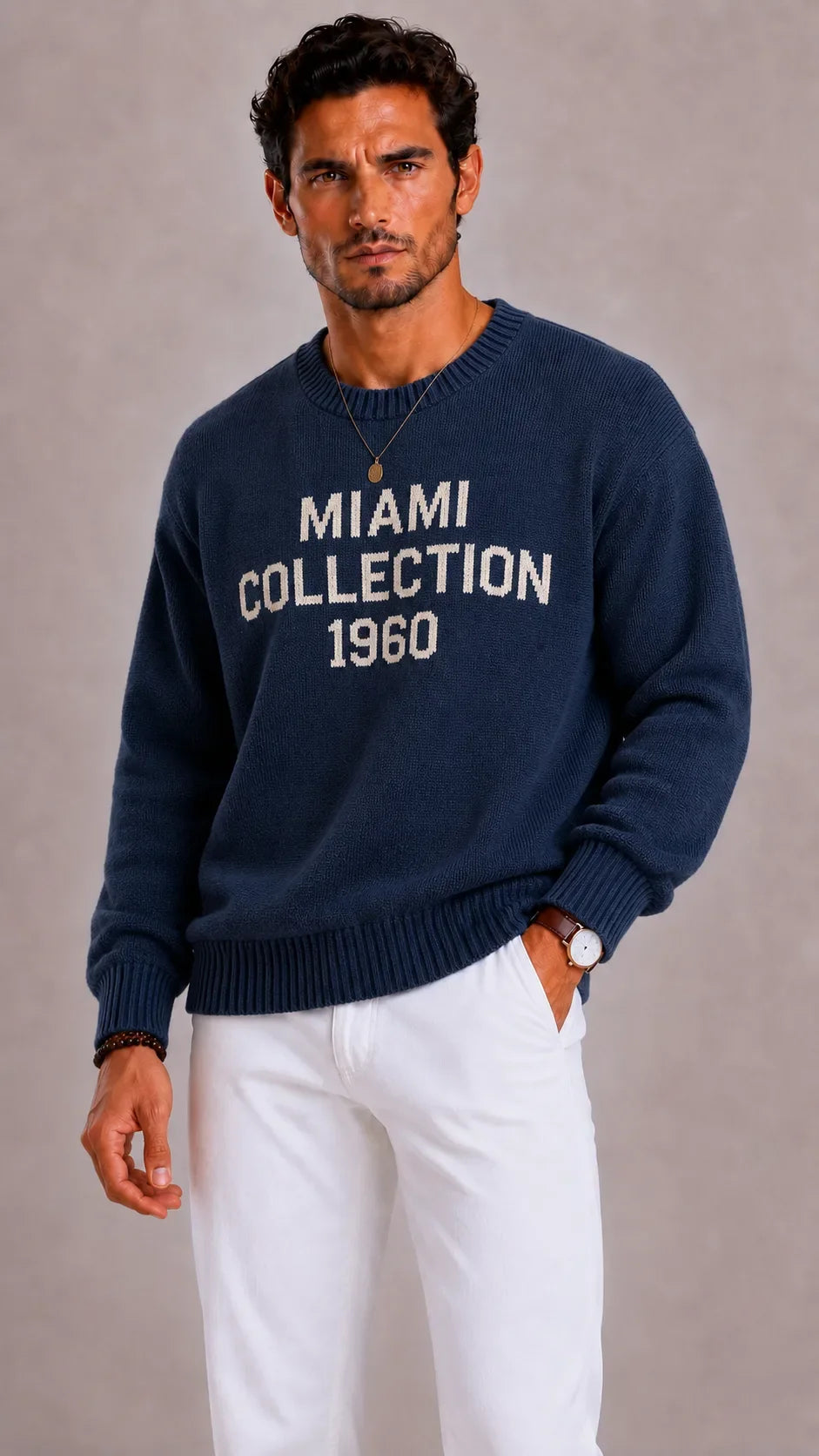 Men's Oversized Knit Jumper with Miami Collection Print