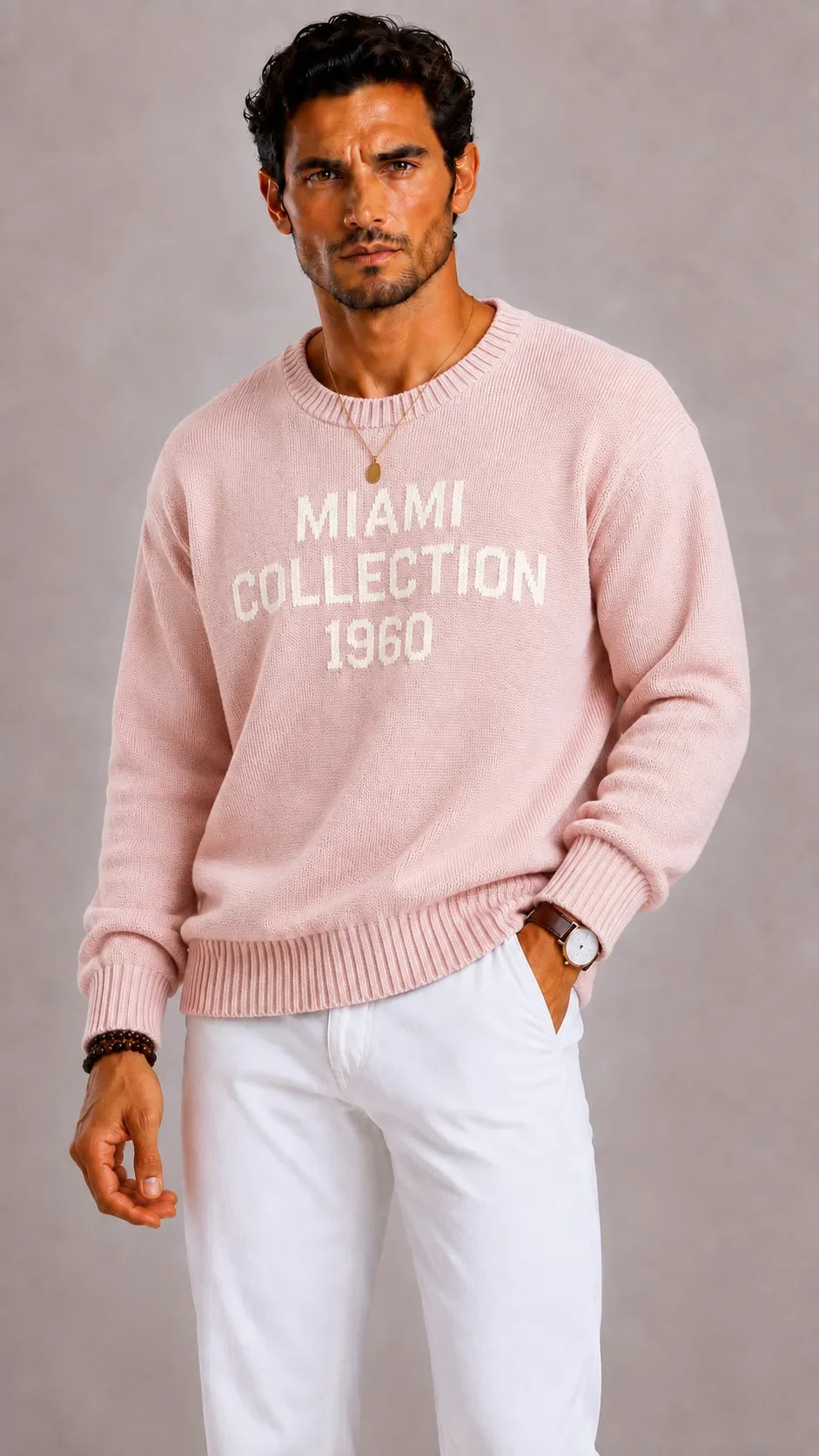 Men's Oversized Knit Jumper with Miami Collection Print