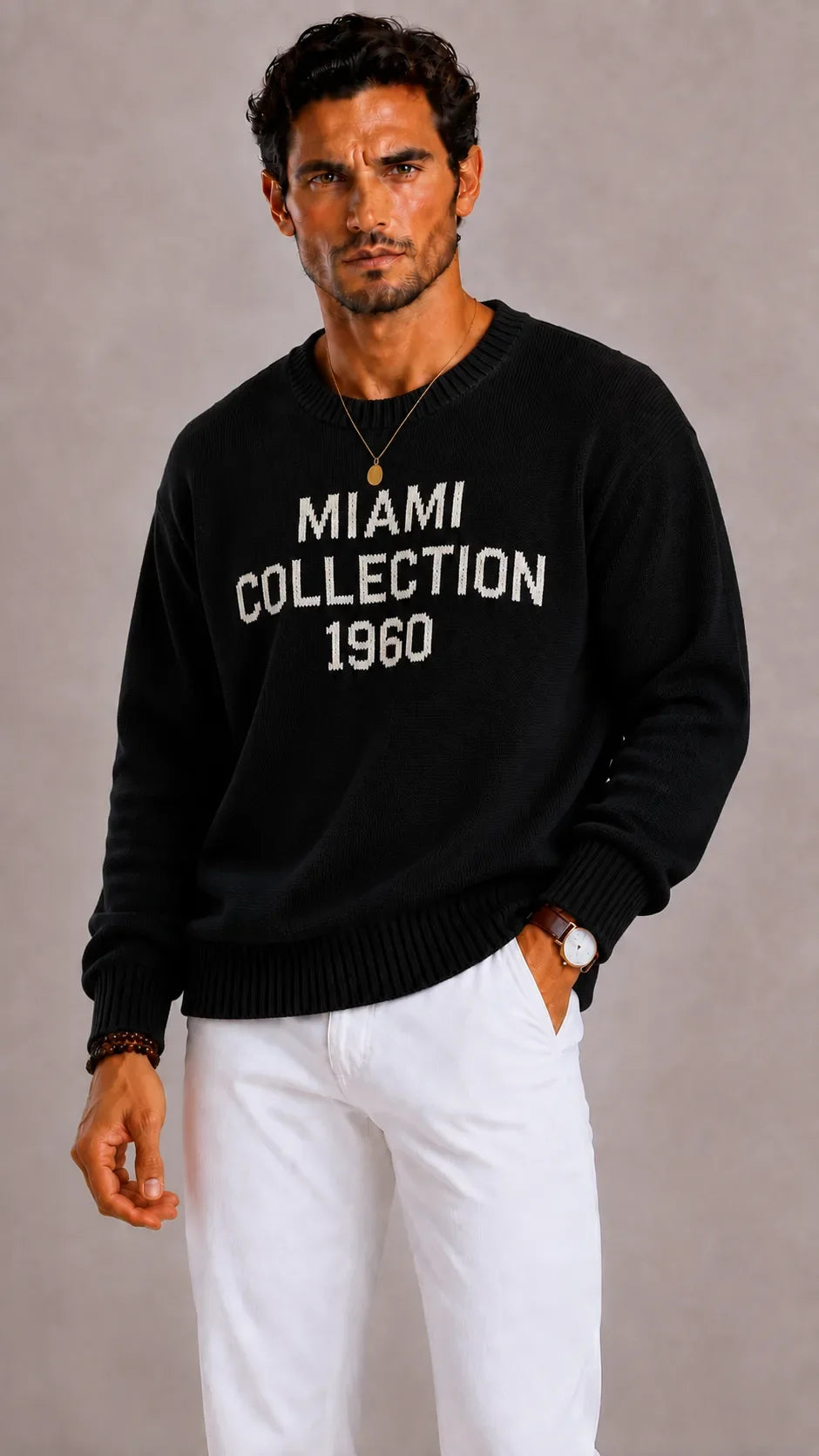 Men's Oversized Knit Jumper with Miami Collection Print