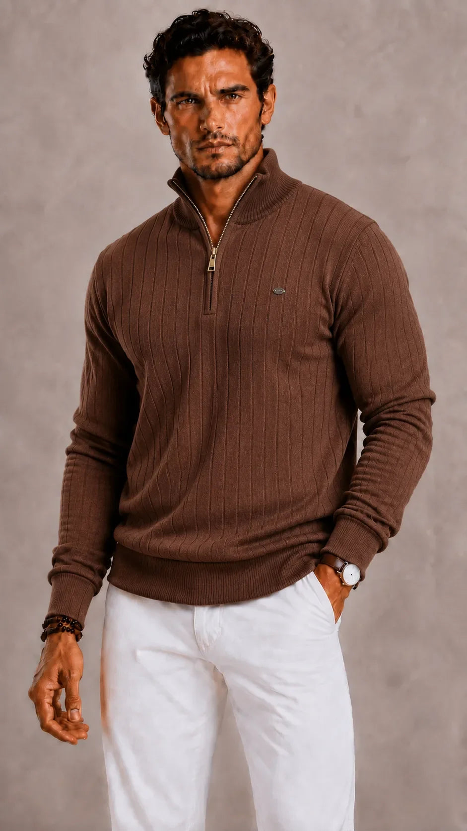 Men's Zip-up Jumper with High Collar – Style 2