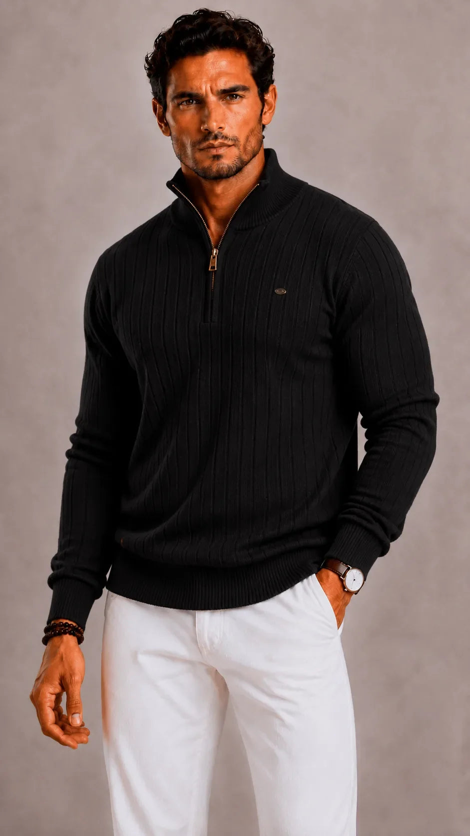 Men's Zip-up Jumper with High Collar – Style 2