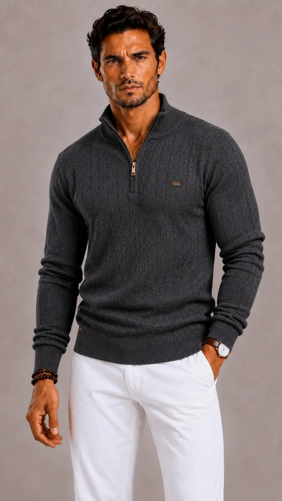 Men's Zip-up Jumper with High Collar – Style 2