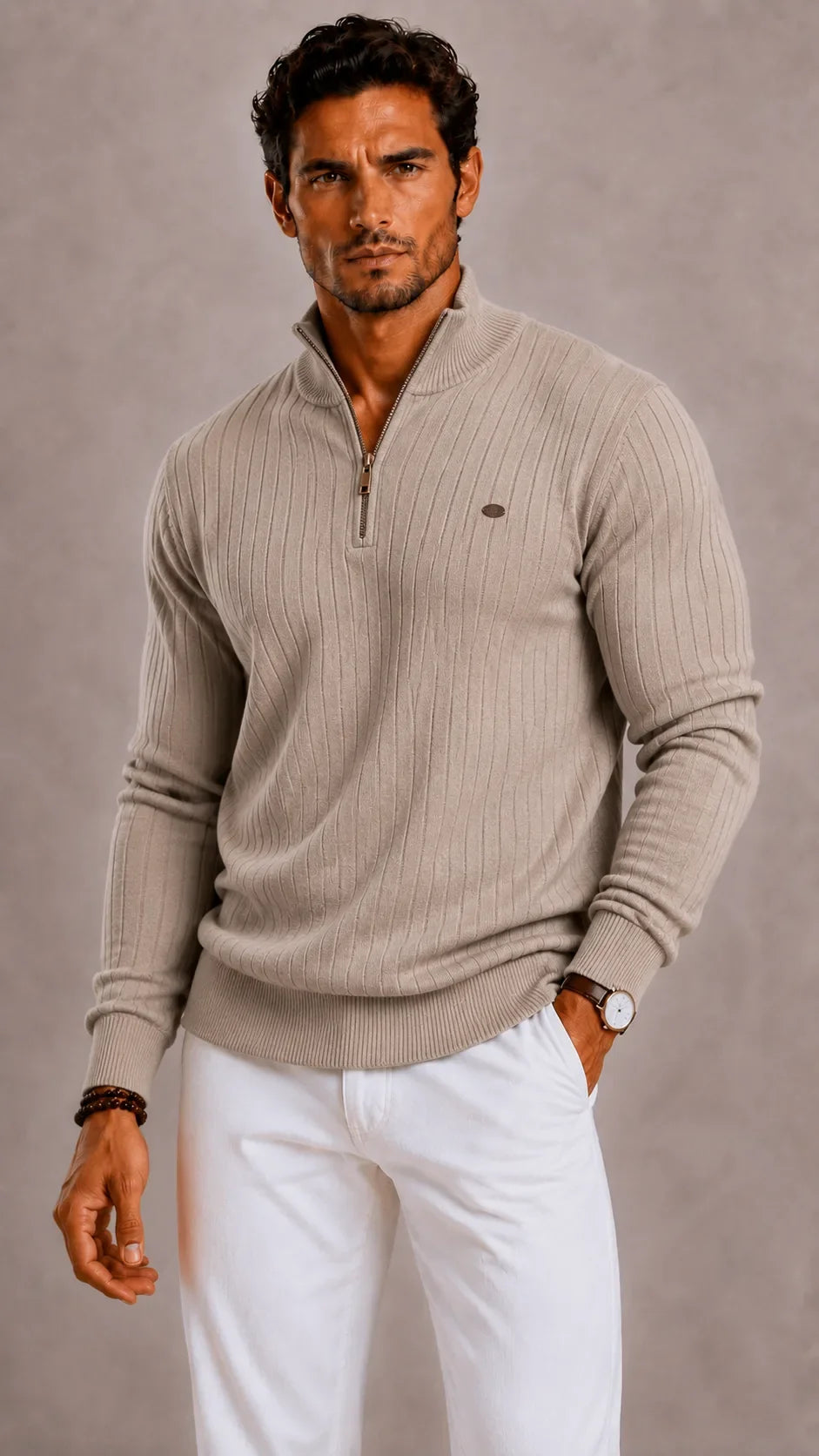 Men's Zip-up Jumper with High Collar – Style 2