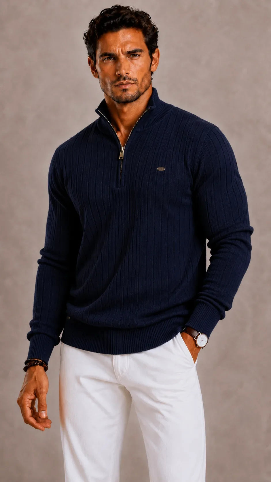 Men's Zip-up Jumper with High Collar – Style 2