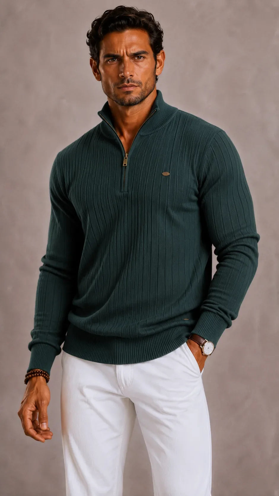 Men's Zip-up Jumper with High Collar – Style 2