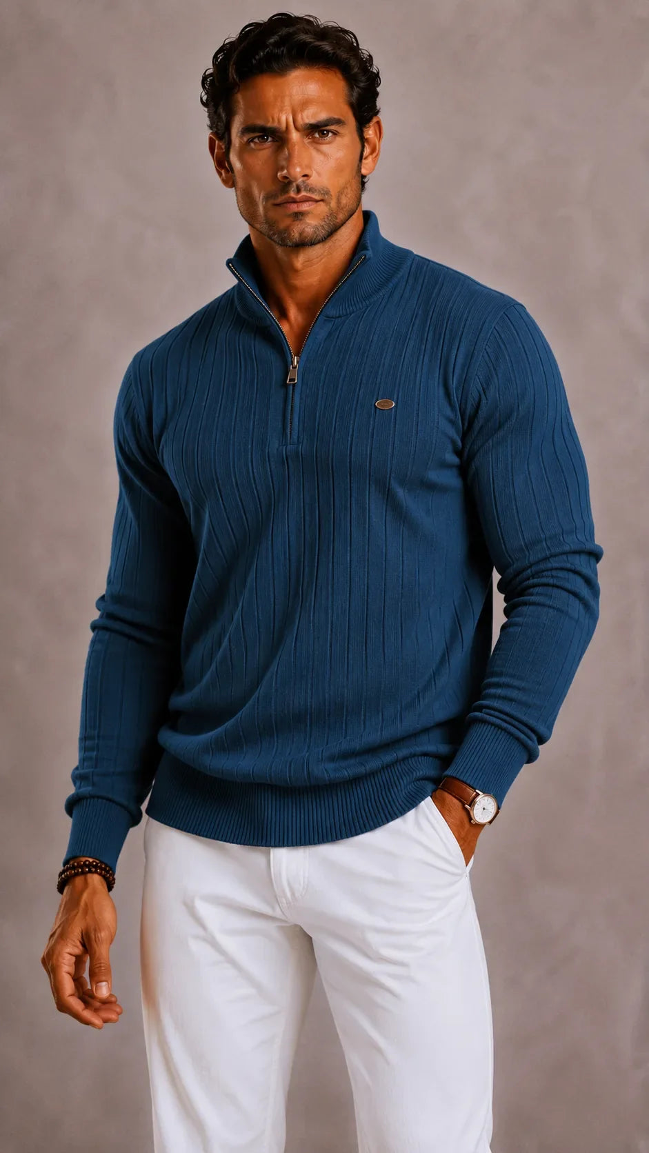 Men's Zip-up Jumper with High Collar – Style 2