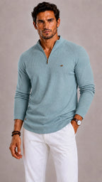 Men's Ribbed Zip-Up Jumper with Mock Neck