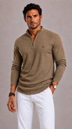 Men's Ribbed Zip-Up Jumper with Mock Neck