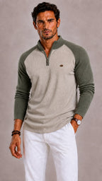 Men's Ribbed Zip-Up Jumper with Mock Neck