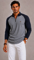 Men's Ribbed Zip-Up Jumper with Mock Neck